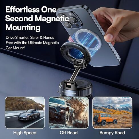 2026 Model Magnetic Car Phone Holder – Strong Suction Cup Car Mount for iPhone & Android, 360° Rotating Dashboard & Windshield Phone Stand, Cell Phone Holder Car Accessories (Black) in Saudi Arabia