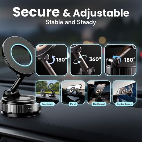 2026 Model Magnetic Car Phone Holder – Strong Suction Cup Car Mount for iPhone & Android, 360° Rotating Dashboard & Windshield Phone Stand, Cell Phone Holder Car Accessories (Black) in Saudi Arabia