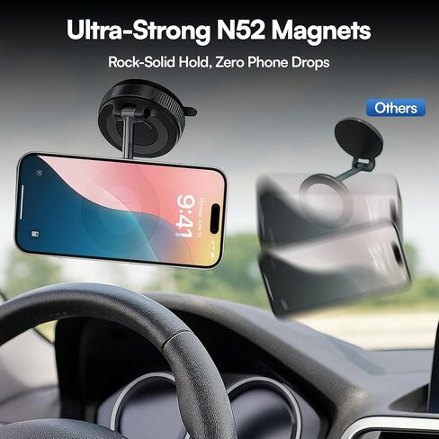 2026 Model Magnetic Car Phone Holder – Strong Suction Cup Car Mount for iPhone & Android, 360° Rotating Dashboard & Windshield Phone Stand, Cell Phone Holder Car Accessories (Black) in Saudi Arabia