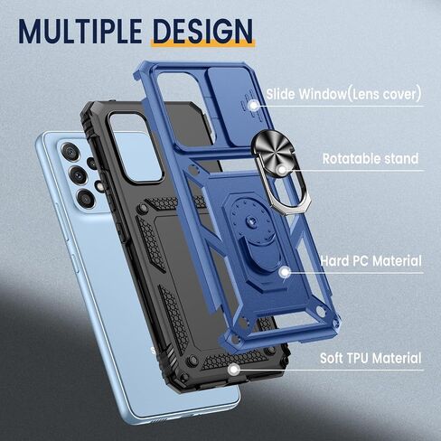 Goton Compatible with Samsung Galaxy A53 5G Case with Camera Cover & Kickstand Ring with Tempered Glass Screen Protector, Military Grade Shockproof Protective Bumper Cover Blue in Saudi Arabia