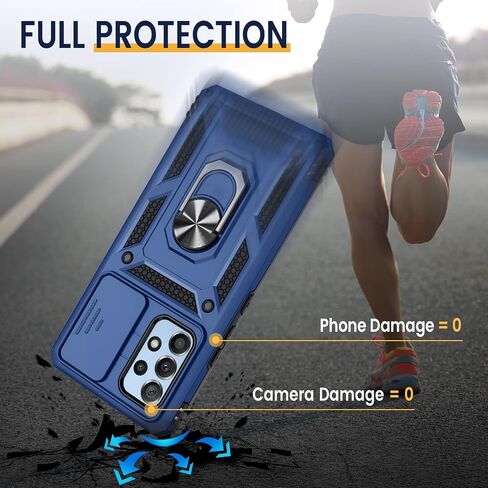 Goton Compatible with Samsung Galaxy A53 5G Case with Camera Cover & Kickstand Ring with Tempered Glass Screen Protector, Military Grade Shockproof Protective Bumper Cover Blue in Saudi Arabia