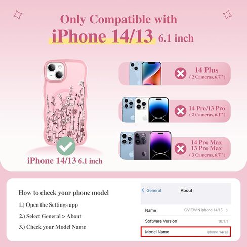 GVIEWIN Cute for iPhone 14 Case & iPhone 13 Case [Compatible with MagSafe] [Curly Wave Edge] Floral Translucent Magnetic Shockproof Protective Phone Cover for iPhone 14/13 6.1'', Floratopia/Brown in Kuwait