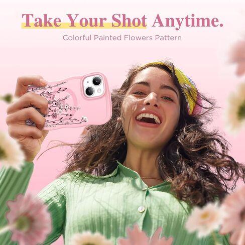 GVIEWIN Cute for iPhone 14 Case & iPhone 13 Case [Compatible with MagSafe] [Curly Wave Edge] Floral Translucent Magnetic Shockproof Protective Phone Cover for iPhone 14/13 6.1'', Floratopia/Brown in Kuwait