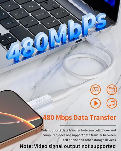 BOMIE Light-ning إلى USB C محول 2 حزمة، PD27W/66W شحن سريع 480 ميجابت في الثانية لنقل البيانات، كابل موصل شاحن USB C لـ M-acBook، Phone 15/16/17 Pro Max، Pad pro، G-alaxy، X-Peria، لا لسماعات الرأس / OTG in Saudi Arabia