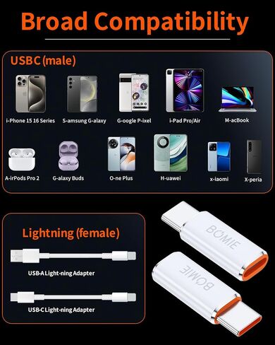 BOMIE Light-ning إلى USB C محول 2 حزمة، PD27W/66W شحن سريع 480 ميجابت في الثانية لنقل البيانات، كابل موصل شاحن USB C لـ M-acBook، Phone 15/16/17 Pro Max، Pad pro، G-alaxy، X-Peria، لا لسماعات الرأس / OTG in Saudi Arabia
