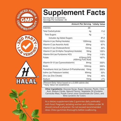 Potent Daily Multivitamin Gummies for Adults - Wellness Blend of Vitamin D A C E B12 Zinc and Biotin - Adult Vitamin Gummy for Energy and Immunity - Non-GMO Gluten Free and Halal - 180 Gummies in Kuwait