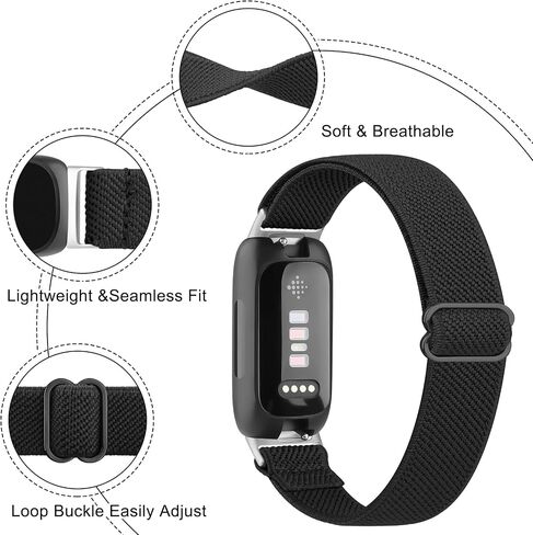 أربطة مطاطية من ميليا لـ Fitbit Inspire 3 للنساء والرجال، سوار معصم ناعم قابل للتعديل وقابل للتمدد من النايلون، أشرطة بديلة رياضية لـ Fitbit Inspire 3 لتتبع اللياقة البدنية in Saudi Arabia
