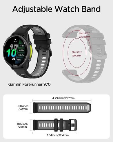 سوار سيليكون Miimall لـ Garmin Forerunner 970/570 47 مم/255/265، مقاوم للماء، سريع الفك، 22 مم بدون فجوة، حزام معصم بديل ناعم قابل للتعديل لـ Venu 2/3، Vivoactive 4 للنساء والرجال in Saudi Arabia