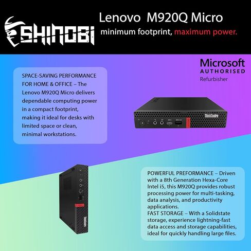 Lenovo ThinkCentre M920Q Micro PC | Intel Core i5-8500T | 32GB RAM | 1TB NVME | AX210 Wi-Fi 6E + BT | Windows 11 Pro | Mini Desktop Computer (Renewed) (32GB RAM + 1TB NVMe) in Saudi Arabia