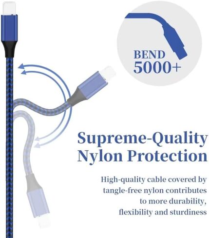 3FT Nylon Braided Fast Charging Lig-ning Cable Compatible Phone 14 Pro/13 mini/13/12/11 Pro MAX/XR/XS/8/7/Plus in Saudi Arabia