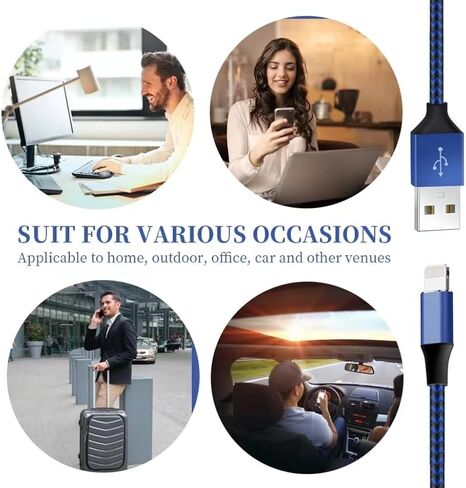 3FT Nylon Braided Fast Charging Lig-ning Cable Compatible Phone 14 Pro/13 mini/13/12/11 Pro MAX/XR/XS/8/7/Plus in Saudi Arabia