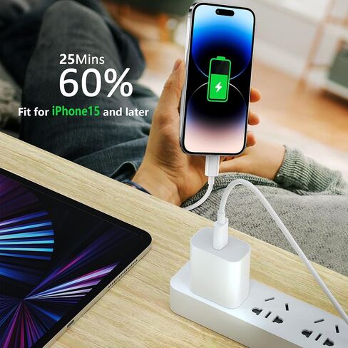 عبوتان من كابلات الشحن لهاتف iPhone 17 16 15 14 13 12 11، متوافقة مع جميع موديلات iPhone Plus Max Pro Max، USB من النوع C+Lighting، سلك شحن USB C+Type C iPhone (أبيض C 2 C) in Kuwait