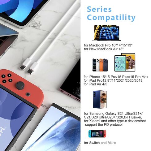 عبوتان من كابلات الشحن لهاتف iPhone 17 16 15 14 13 12 11، متوافقة مع جميع موديلات iPhone Plus Max Pro Max، USB من النوع C+Lighting، سلك شحن USB C+Type C iPhone (أبيض C 2 C) in Kuwait