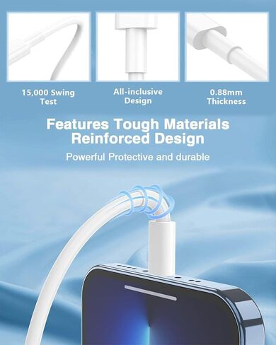 عبوتان من كابلات الشحن لهاتف iPhone 17 16 15 14 13 12 11، متوافقة مع جميع موديلات iPhone Plus Max Pro Max، USB من النوع C+Lighting، سلك شحن USB C+Type C iPhone (أبيض C 2 C) in Kuwait