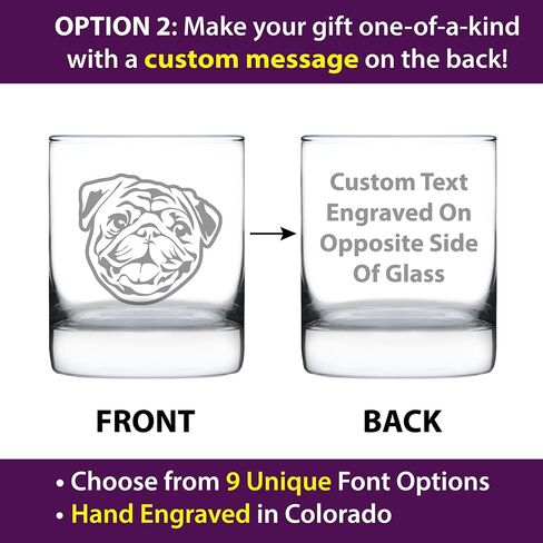 Happy Pug Whiskey Rocks Glass - Fun Dog Themed Decor and Gifts for Moms & Dads of Pugs - 10.25 Oz Glasses in Kuwait