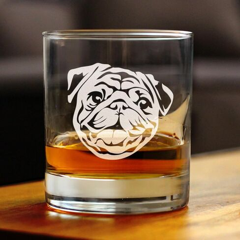 Happy Pug Whiskey Rocks Glass - Fun Dog Themed Decor and Gifts for Moms & Dads of Pugs - 10.25 Oz Glasses in Kuwait