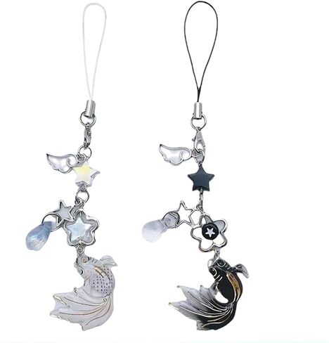 2 Piece Cell Phone Pendant Aesthetic Phone Charm, Sweet Phone Lanyard String for Cell Phone Bag, Key Chain, Camera Pendant (White and Black) in Saudi Arabia