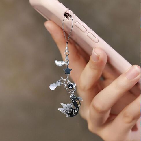 2 Piece Cell Phone Pendant Aesthetic Phone Charm, Sweet Phone Lanyard String for Cell Phone Bag, Key Chain, Camera Pendant (White and Black) in Saudi Arabia