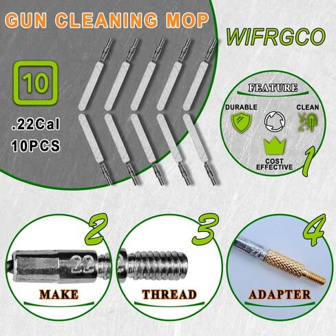 22 Rifle Cleaning Kit 10 Pack Gun Bore Brush Set with 5-40 8-32 Brass Adapter Mop Brush Tool for 22 Cal Handgun Pistol Firearm Gun Cleaning Supplies & Storage Box in Saudi Arabia