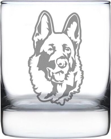 German Shepherd Happy Face - Fun Whiskey Rocks Glass Gifts for Men & Women - Unique Whisky Drinking Tumbler Decor in Saudi Arabia