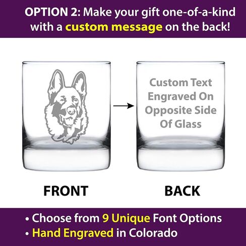 German Shepherd Happy Face - Fun Whiskey Rocks Glass Gifts for Men & Women - Unique Whisky Drinking Tumbler Decor in Kuwait