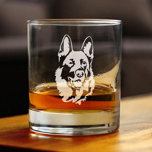 German Shepherd Happy Face - Fun Whiskey Rocks Glass Gifts for Men & Women - Unique Whisky Drinking Tumbler Decor in Kuwait