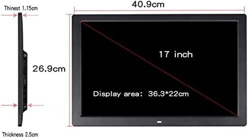 إطار صور رقمي مقاس 17 بوصة، شاشة IPS كاملة الوضوح 1440x900، مشغل صور/موسيقى/فيديو، وظائف التقويم وساعة المنبه، جهاز التحكم عن بعد، يدعم بطاقات USB وSD. in Saudi Arabia