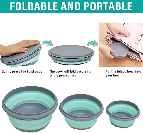 Collapsible Bowl, 3 Pcs Food Grade Silicone Camping Bowl, Expandable Salad Bowl Lunch Box with Lid & Tableware for Travel and Picnic (Green) in Saudi Arabia