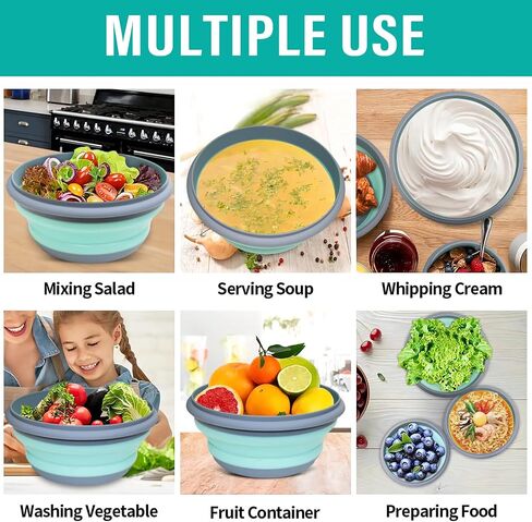 Collapsible Bowl, 3 Pcs Food Grade Silicone Camping Bowl, Expandable Salad Bowl Lunch Box with Lid & Tableware for Travel and Picnic (Green) in Saudi Arabia