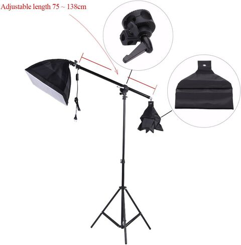 Akozon Photo Studio ذراع علوي بذراع علوي حامل ضوء 75-138 سم Softbox ضوء دعم سبائك الألومنيوم قبضة رئيس حقيبة موازنة للفلاش مظلة عاكسات التصوير الفوتوغرافي in Saudi Arabia