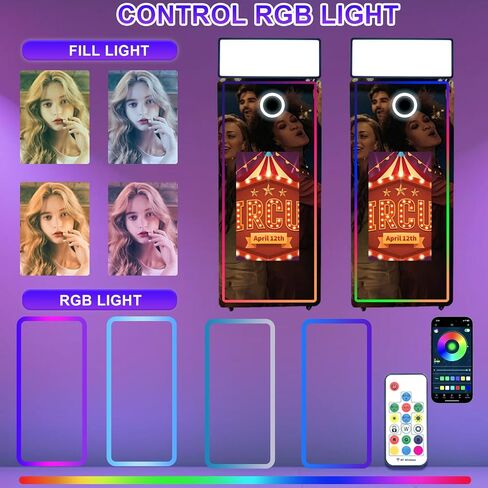 كشك صور بمرآة سحرية بحجم 65-32 بوصة كشك صور بشاشة تعمل باللمس مع ضوء RGB وطباعة أفكار ومشاركتها لحفل تأجير الأحداث (أبيض + ضوء مربع، آلة) in Saudi Arabia