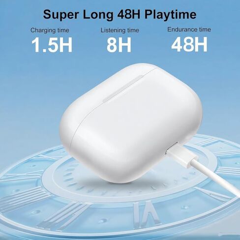 سماعات أذن لاسلكية، سماعات بلوتوث احترافية (الجيل الثاني)، سماعات أذن وقت اللعب 48 ساعة مع ميكروفون، صوت عالي الدقة، شريحة بلوتوث 5.3، شحن USB-C، مقاومة للماء IPX7، سماعة داخل الأذن لهاتف iPhone Andriod in Kuwait