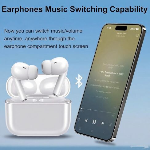 سماعات أذن لاسلكية، سماعات بلوتوث احترافية (الجيل الثاني)، سماعات أذن وقت اللعب 48 ساعة مع ميكروفون، صوت عالي الدقة، شريحة بلوتوث 5.3، شحن USB-C، مقاومة للماء IPX7، سماعة داخل الأذن لهاتف iPhone Andriod in Kuwait