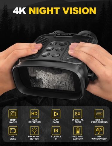 نظارات Zapdos 4K للرؤية الليلية للبالغين، مناظير للرؤية الليلية بالأشعة تحت الحمراء مع تقريب رقمي 8X، بطارية قابلة لإعادة الشحن 5000 مللي أمبير في الساعة، شاشة HD 3 بوصة وبطاقة 32 جيجابايت - هدايا أساسية للزوج الرجالي in Saudi Arabia