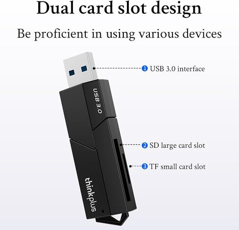 قارئ بطاقات USB 3.0 محمول 2 في 1، مناسب لـ SD، TF، MicroSD، توافق متعدد الأنظمة، سعة كبيرة 256 جيجابايت، نقل عالي السرعة in Saudi Arabia