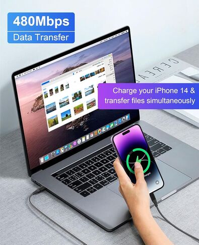 كابل USB-C طويل إلى Lightning بطول 26 قدمًا من النايلون - سلك شاحن iPhone سريع للغاية معتمد من Apple MFi مع توصيل طاقة PD ونقل بيانات بسرعة 480 ميجا بت في الثانية لأجهزة iPhone 14، 13، 12، 11، X، XS، XR، 8، 7 in Saudi Arabia