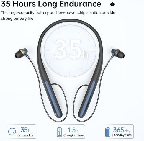 سماعات رأس بلوتوث بشريط حول الرقبة مع ميكروفون إرجاع صوتي، 6.0 بلوتوث وقت تشغيل 35 ساعة، سماعات أذن لاسلكية مقاومة للماء IPX5 لإلغاء الضوضاء للرياضة (A18) in Kuwait
