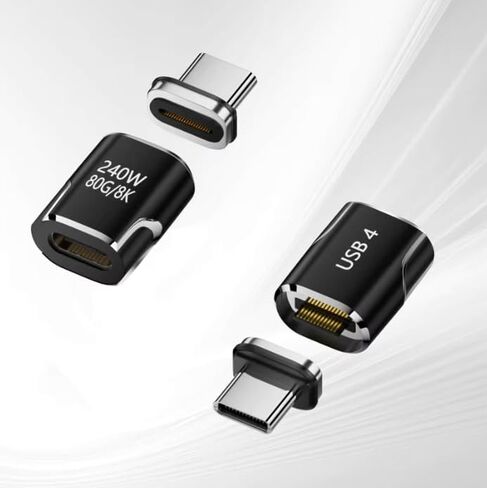 USB-C Magnetic Adapter 2 Pack, 24 Pin, 240W Power Delivery, USB4 80Gbps Data, 8K@60Hz Video (DisplayPort Alt Mode) | Plug & Play Mac/Win, Thunderbolt 3/4, Mac, Type C Devices (1, Black) in Kuwait