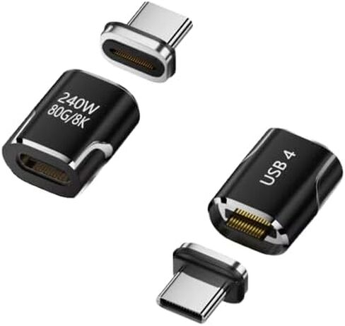 USB-C Magnetic Adapter 2 Pack, 24 Pin, 240W Power Delivery, USB4 80Gbps Data, 8K@60Hz Video (DisplayPort Alt Mode) | Plug & Play Mac/Win, Thunderbolt 3/4, Mac, Type C Devices (1, Black) in Kuwait