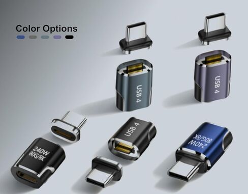 USB-C Magnetic Adapter 2 Pack, 24 Pin, 240W Power Delivery, USB4 80Gbps Data, 8K@60Hz Video (DisplayPort Alt Mode) | Plug & Play Mac/Win, Thunderbolt 3/4, Mac, Type C Devices (1, Black) in Kuwait