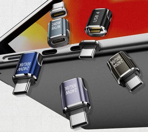 USB-C Magnetic Adapter 2 Pack, 24 Pin, 240W Power Delivery, USB4 80Gbps Data, 8K@60Hz Video (DisplayPort Alt Mode) | Plug & Play Mac/Win, Thunderbolt 3/4, Mac, Type C Devices (1, Black) in Kuwait