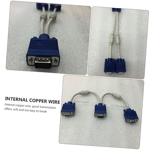 قطعتان من كابل محول Vga Splitter محول فيديو مزدوج Vga Out لعكس الشاشة، كابل سميك مع حلقة مغناطيسية متوافقة مع مادة الشاشات المزدوجة in Kuwait