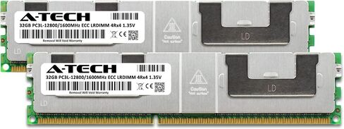 مجموعة A-Tech 64 جيجابايت (2x32 جيجابايت) ذاكرة الوصول العشوائي لـ Dell PowerEdge C6220، M420، M520، R420، R420xr، R520، R720xd، R820، R920، T320، T420 | DDR3 1600MHz PC3-12800 ECC LRDIMM 4Rx4 1.35V تحميل تقليل ترقية ذاكرة الخادم in Kuwait