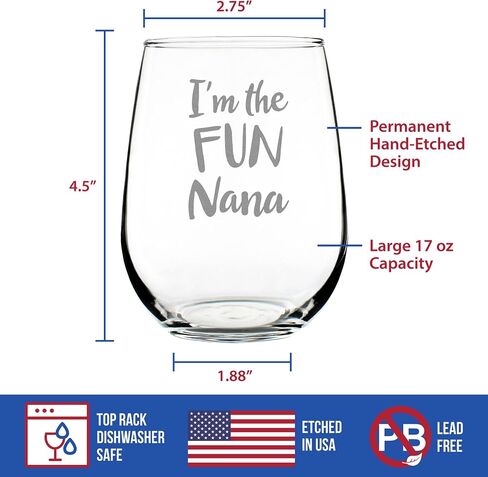 Fun Nana - Cute Funny Stemless Wine Glass, Large Glasses, Etched Sayings, Gift Box in Saudi Arabia