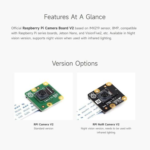 مجموعة كاميرا RPi Noir V2 لمستشعر وحدة الرؤية الليلية الرسمية بالأشعة تحت الحمراء Raspberry Pi 8 ميجابكسل 3280×2464 1080p V2.1 لـ Raspberry Pi 5 4 Zero CM3/3+/4 Jetson Nano VisionFive2 @XYGStudy in Kuwait