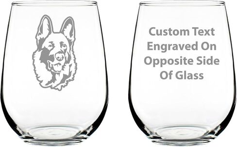 German Shepherd Happy Face Stemless Wine Glass - Cute Gifts for Dog Lovers with German Shepherds - Large Glasses in Kuwait