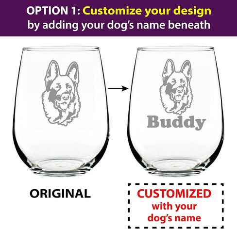 German Shepherd Happy Face Stemless Wine Glass - Cute Gifts for Dog Lovers with German Shepherds - Large Glasses in Kuwait