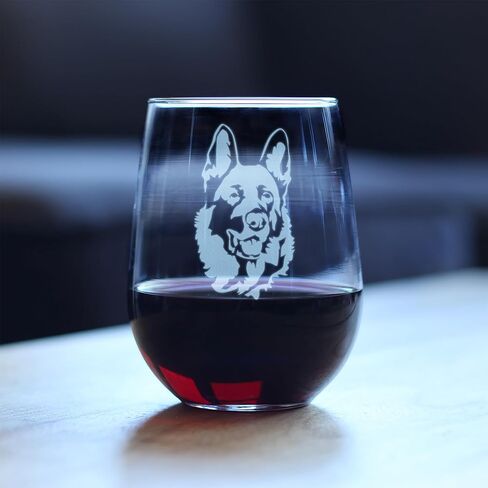 German Shepherd Happy Face Stemless Wine Glass - Cute Gifts for Dog Lovers with German Shepherds - Large Glasses in Kuwait