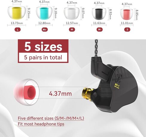 5 أزواج من أطراف الأذن IEM لشاشات الأذن KZ ZS10 Pro، KBEAR 07 من السيليكون لـ KZ ZAR CCA CRA Moondrop Chu CCZ Melody DC02 MC02 DC03 DC01-PRO KBEAR KS1 TANGZU Wan'er (متعددة الألوان، 5 أحجام) in Saudi Arabia