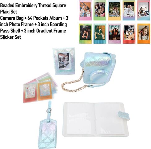 Asixxsix Accessories Kit Compatible with Instaxs Mini 12 Instant Camera, Include PU Leather Camera Case, Photo Album and Frames, DIY Sticker, Boarding Pass Shell (Blue) in Saudi Arabia